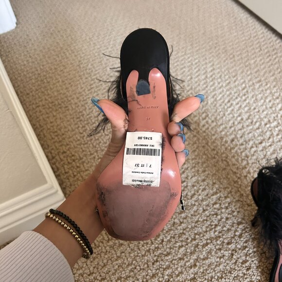 Amina Muaddi ADWOA FEATHER SLING BACK SATIN SANDAL (sz 37) - Picture 9 of 12